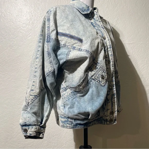 VTG Padded Denim Jacket 80S BE IN THE CURRENT SEEN ACID WASH Womens M - Picture 3 of 9